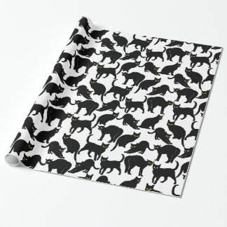 Papier Cadeau Chats Noirs sur Fond Blanc