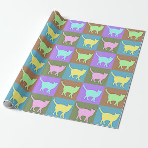 Papier Cadeau Chats Pop Art aux Couleurs Douces
