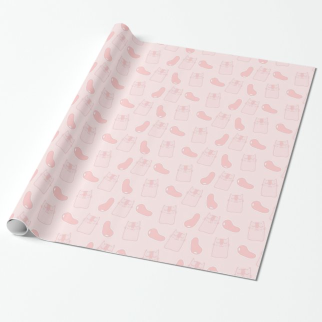 Papier Cadeau Chats roses et Motif de jellybeans (Déroulé)