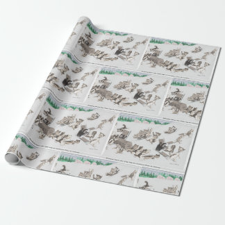 Papier Cadeau Chats vintages apportant à la maison un Yule Log e