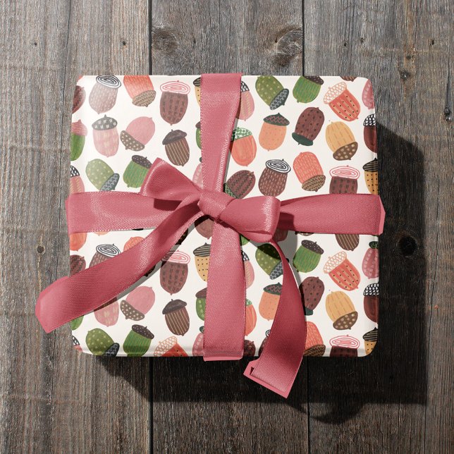 Papier Cadeau Chaud automne Chaud blanc automne Acorn (Cozy Fall Warm White Autumn Acorn Wrapping Paper)
