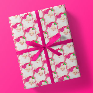 Papier Cadeau Chaud rose vintage santa claus laver Noël cadeau