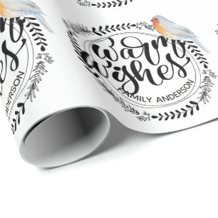 Papier Cadeau CHAUD SOUHAITS Festive Robin d'hiver Personnalisé