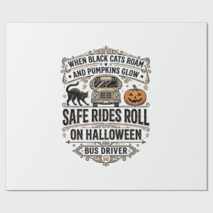 Papier Cadeau Chauffeur de Bus Halloween Gravure Vintage Époquab