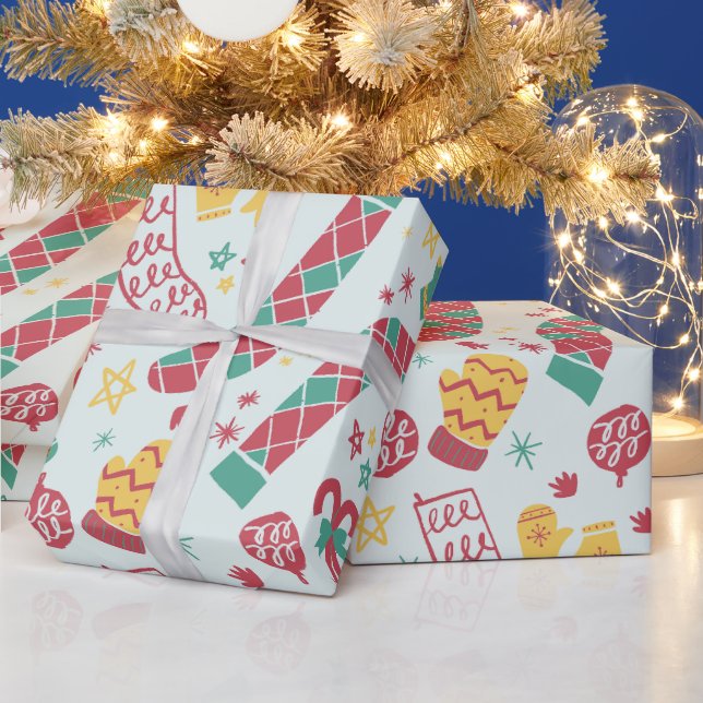 Papier Cadeau Chaussettes de Noël Dessinées à la main (Vacances)