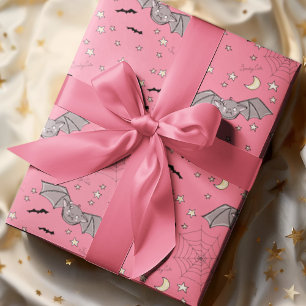 Papier Cadeau Chauve-souris rose Éffrayante Halloween