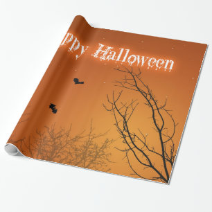 Papier Cadeau Chauves-souris d'Halloween et arbres