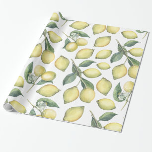 Papier Cadeau Chcitrons et feuilles jaunes d'aquarelle printani