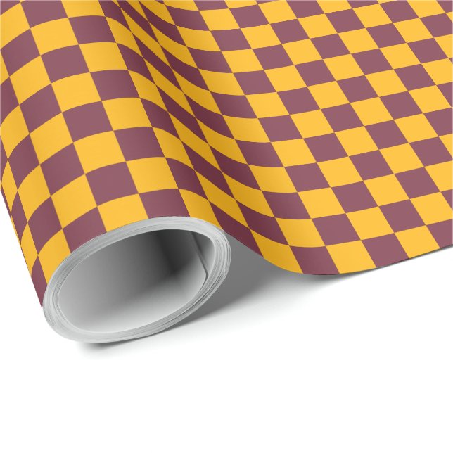 Papier Cadeau Checkerboard Sports Team Spirit Maroon Gold Fun (Coin rond)