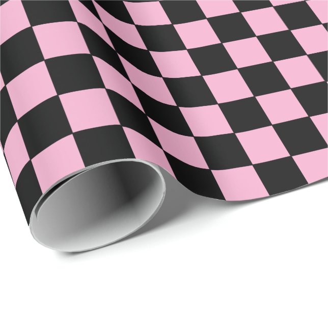 Papier Cadeau Checkered pink and Black  (Coin rond)