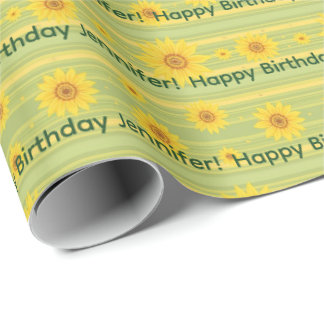 Papier Cadeau Cheerful Sunflower Happy Birthday Personalize Name