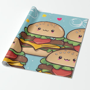 Papier Cadeau Cheeseburgers Kawaii colorés et vibrants