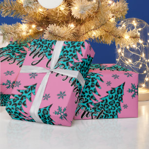 Papier Cadeau Cheetah turquoise et rose Imprimer les arbres de N