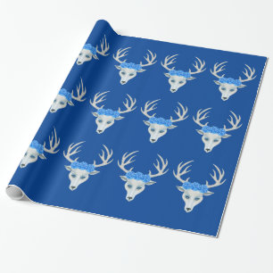 Papier Cadeau Chef d'Imaginaire White Deer Blue Roses Antlers