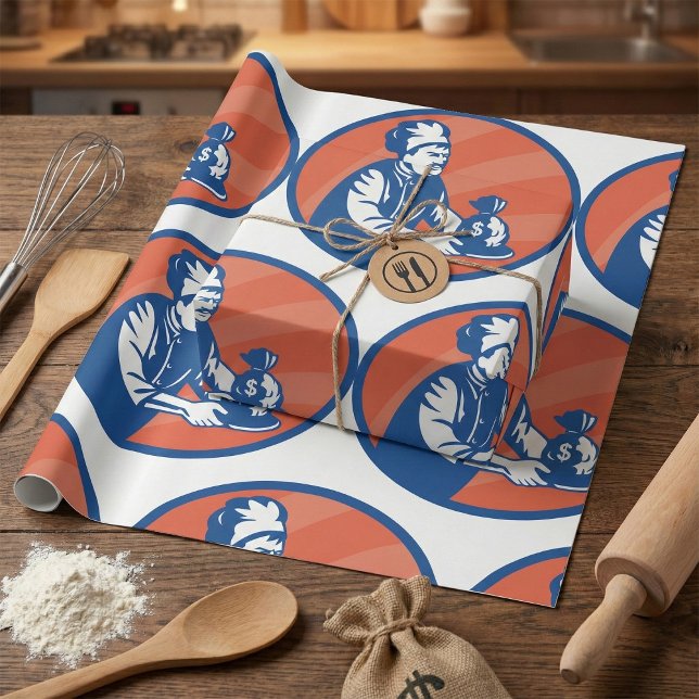 Papier Cadeau Chef tenant un sac d'argent Finance de restaurant  (Créateur téléchargé)
