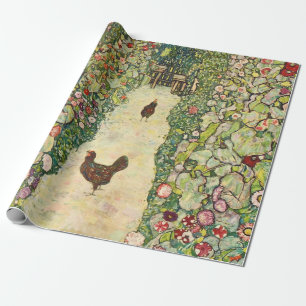 Papier Cadeau Chemin du jardin avec poules par Gustav Klimt