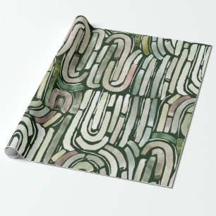 Papier Cadeau Chemins verts Abstraits à l'aquarelle Papier