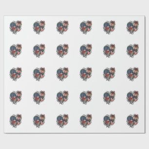 Papier Cadeau Chemise Fleurie à Nœud Papillon Cœur Patriotique V