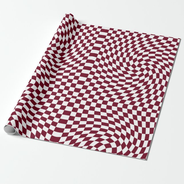 Papier Cadeau Chèques blancs rouges bordeaux déformés À damiers (Déroulé)