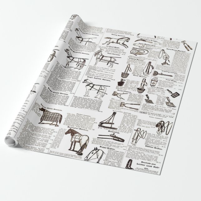 Papier Cadeau Cheval Antique Publicité Journal Art (Déroulé)