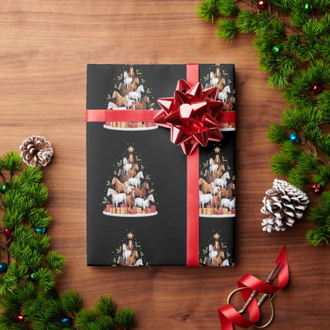 Papier Cadeau Cheval Arbre Noël Chevaux Noël Cadeaux Noël (Cadeau de vacances)