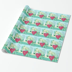 Papier Cadeau Cheval Blanc Coeur Rouge Saint Valentin