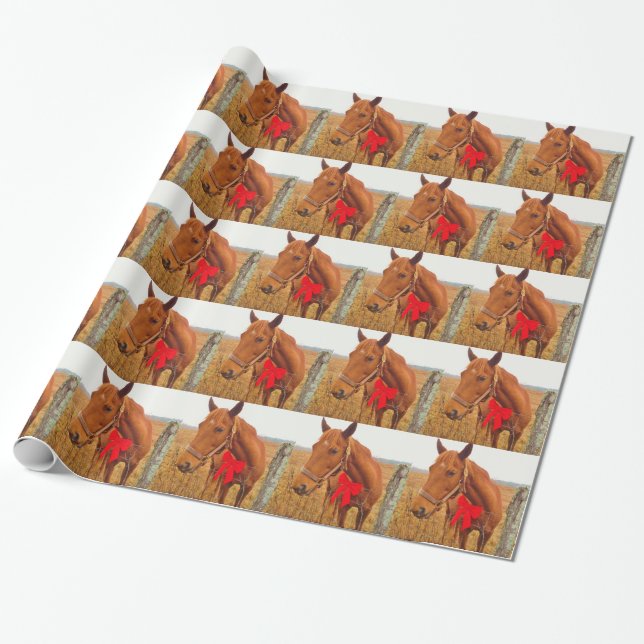Papier Cadeau Cheval Brown Red Bow (Déroulé)