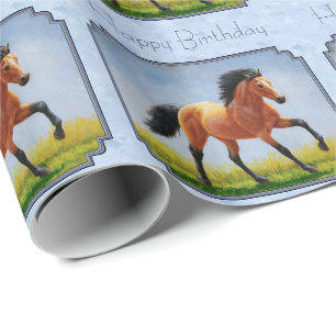 Papier Cadeau Cheval Buckskin courant bleu clair