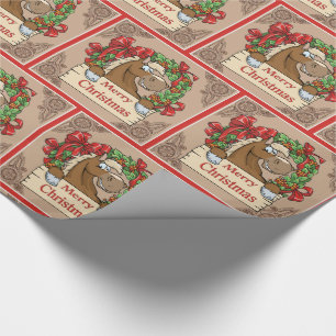 Papier Cadeau Cheval de bande dessinée avec le signe de Joyeux