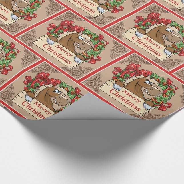 Papier Cadeau Cheval de bande dessinée avec le signe de Joyeux (Coin)