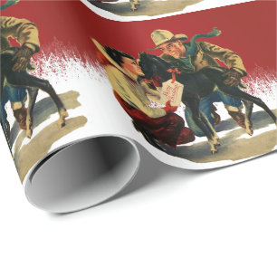 Papier Cadeau Cheval de cow-boy Vintage de l'Ouest Noël 2