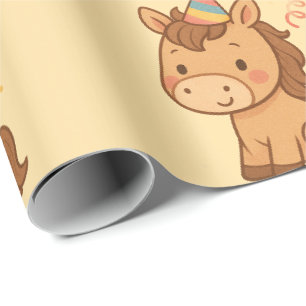 Papier cadeau Cheval de dessin animé mignon avec c