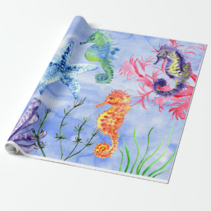 Papier Cadeau Cheval De Mer Et Épée Avec Corail Motif
