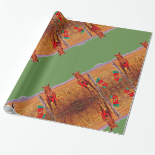Papier Cadeau Cheval de Noël Arc rouge & bas vert Grandes