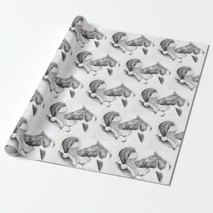 Papier Cadeau Cheval de Noël et Père Noël