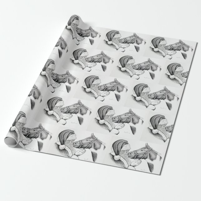Papier Cadeau Cheval de Noël et Père Noël (Déroulé)