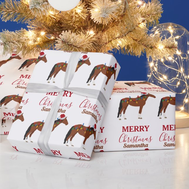 Papier Cadeau Cheval de Noël Santa Chapeau Noël Lumières (Vacances)