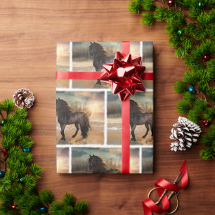 Papier Cadeau Cheval du matin Foggy Friesian