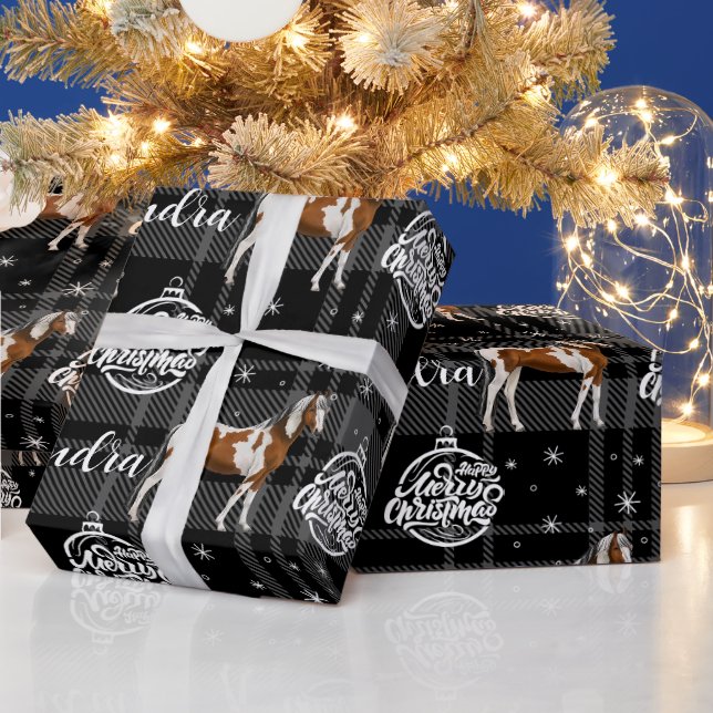 Papier Cadeau Cheval équestre gris Noël Personnalisé (Vacances)