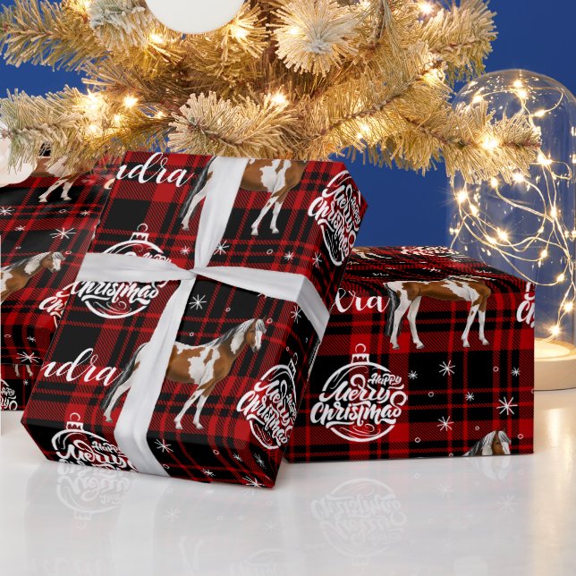 Papier Cadeau Cheval équestre rouge Noël Personnalisé (Vacances)
