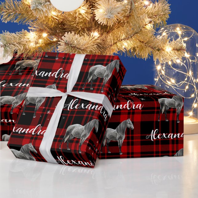 Papier Cadeau Cheval équestre rouge Noël Personnalisé (Vacances)