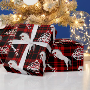 Papier Cadeau Cheval équestre rouge Noël Personnalisé