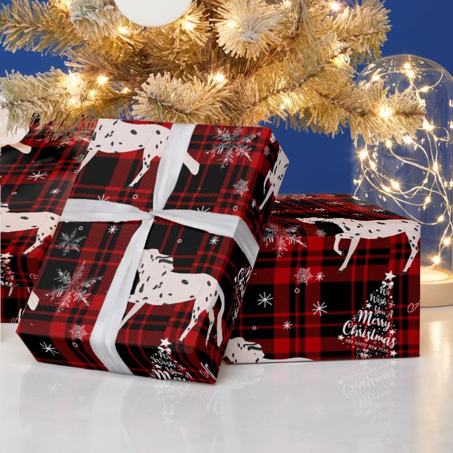 Papier Cadeau Cheval équestre rouge Noël Personnalisé (Vacances)