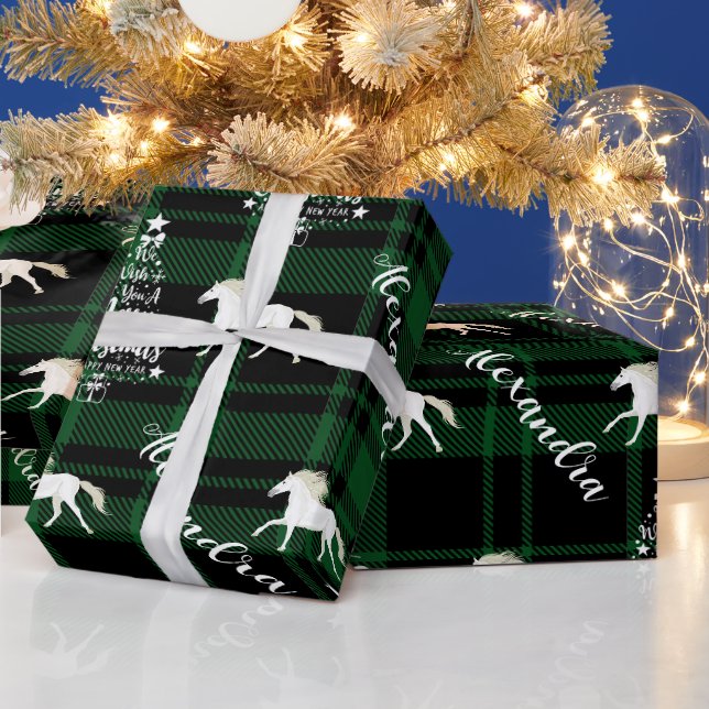 Papier Cadeau Cheval équestre rouge Noël Personnalisé (Vacances)