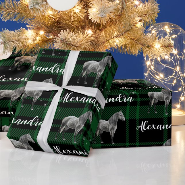 Papier Cadeau Cheval équestre vert de Noël Personnalisé (Vacances)