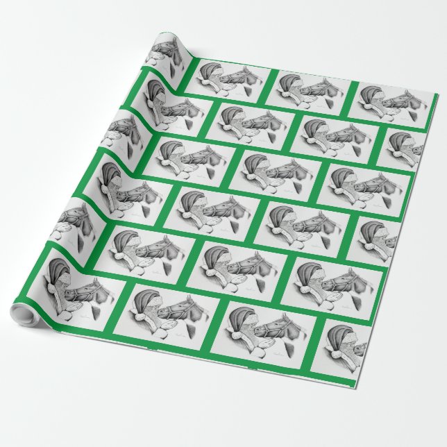 Papier Cadeau Cheval et Père Noël pour Noël (Déroulé)
