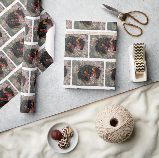 Papier Cadeau Cheval friésien Automne (Artisanat)