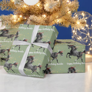 Papier Cadeau Cheval noir Joyeux anniversaire personnalisé
