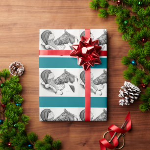 Papier Cadeau Cheval Pinto Paint Christmas et Père Noël