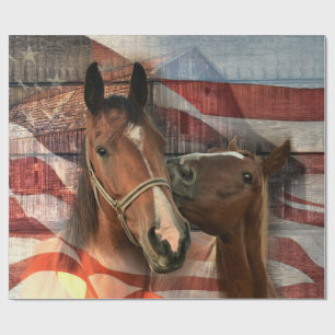 Papier Cadeau Cheval Rustic Barne drapeau américain